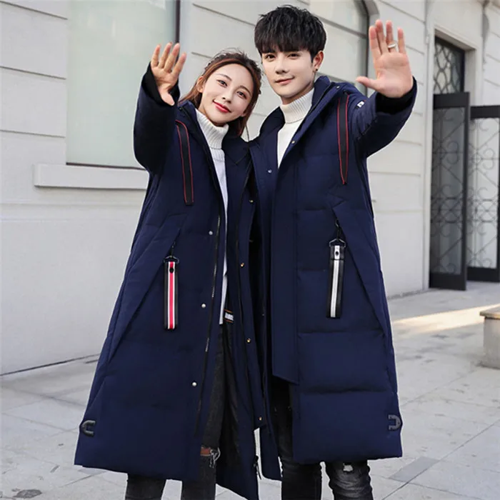 Men blue Толстая теплая пуховая куртка мужская длинная пара пальто модная новинка большой размер белый утиный пух Верхняя одежда Мужская куртка с капюшоном JIA447 - Цвет: Men blue