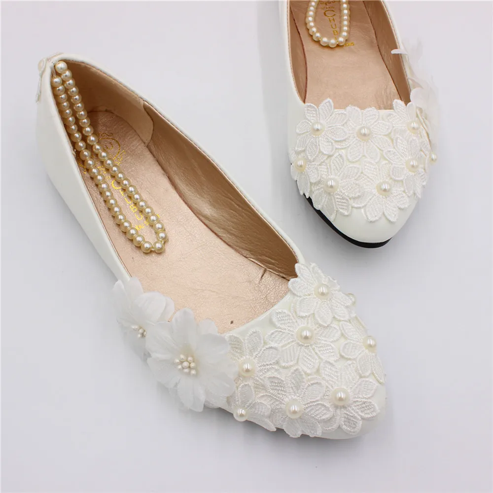 Sorbern Handmade Beading Ankle Strap Flowers Womens Flat Wedding Shoes