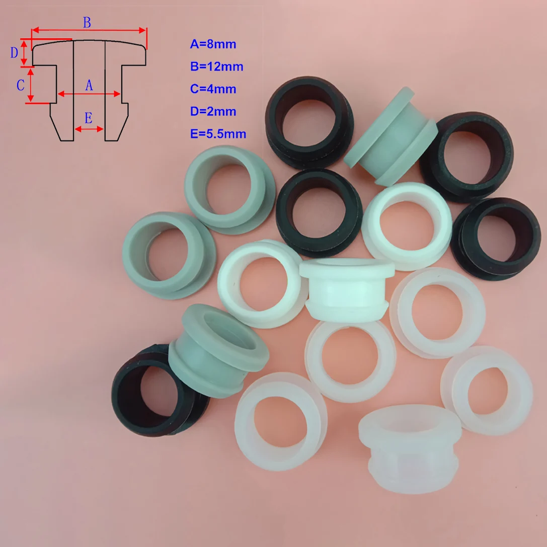 8mm Silicone Rubber Hole Caps Through Hole ID 5.5mm Plug Cover Snap-on Gasket Grommet Wire Cable Protect Seal Stopper