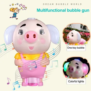 

For Toddler With Music Light Bubble Machine Cartoon Pig Shaped Handheld Outdoor Play Blowing Toys Battery Powered Leak Resistant