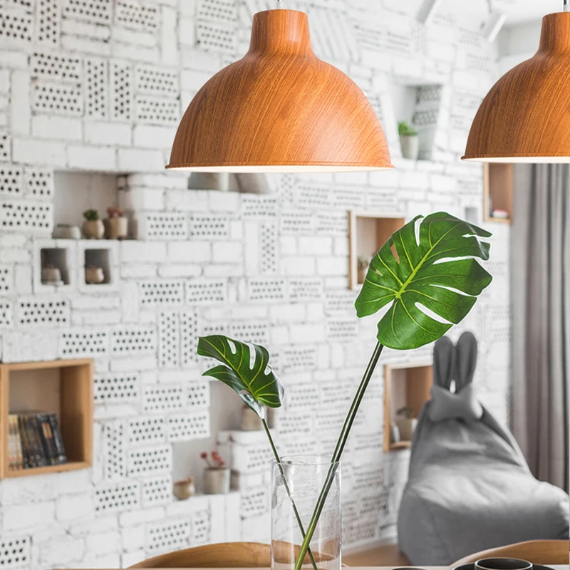 Nordic modern wood grain Spray paint aluminum pendant lights, living room dining room desk bedside decorative lighting lamps
