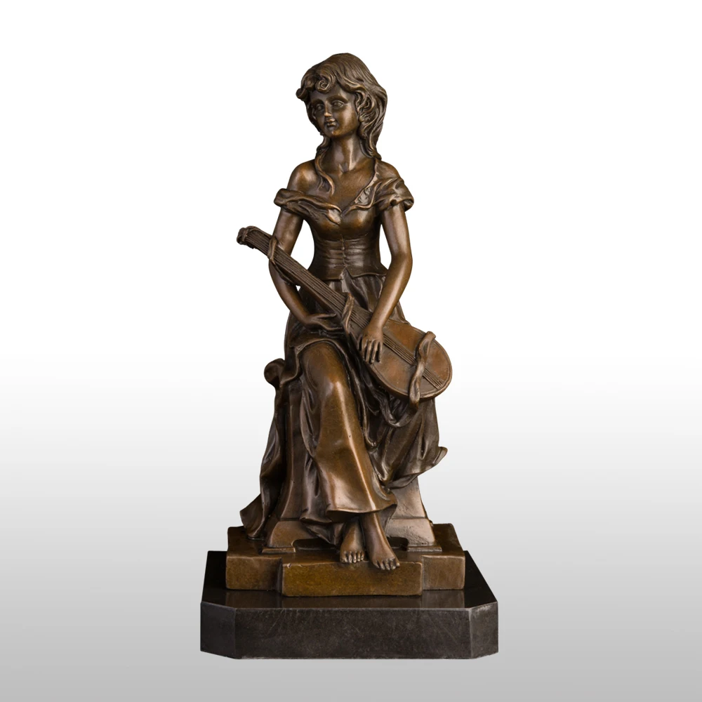 ATLIE бронзовая девушка с китайской Zither статуя скульптура Женская медная Статуэтка горячее литье Металл художественный Декор