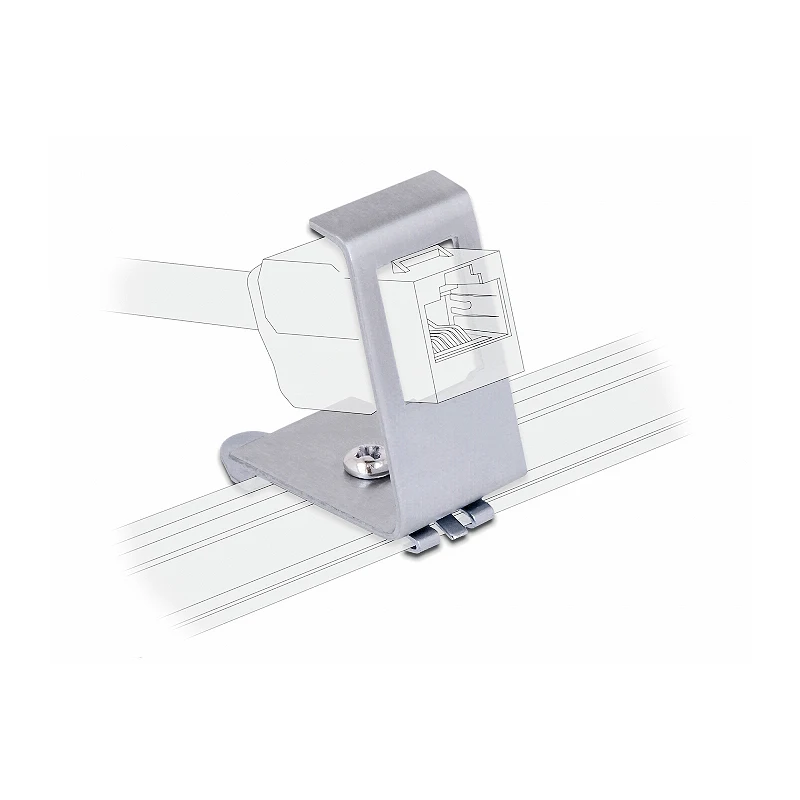 RJ45 1-Port Keystone Jack Holder for DIN Rail Electrical Distribution Box - Metal Mounting Adapter Description Image.This Product Can Be Found With The Tag Names Computer Cables Connecting, Computer Peripherals, Keystone jack holder, PC Hardware Cables Adapters
