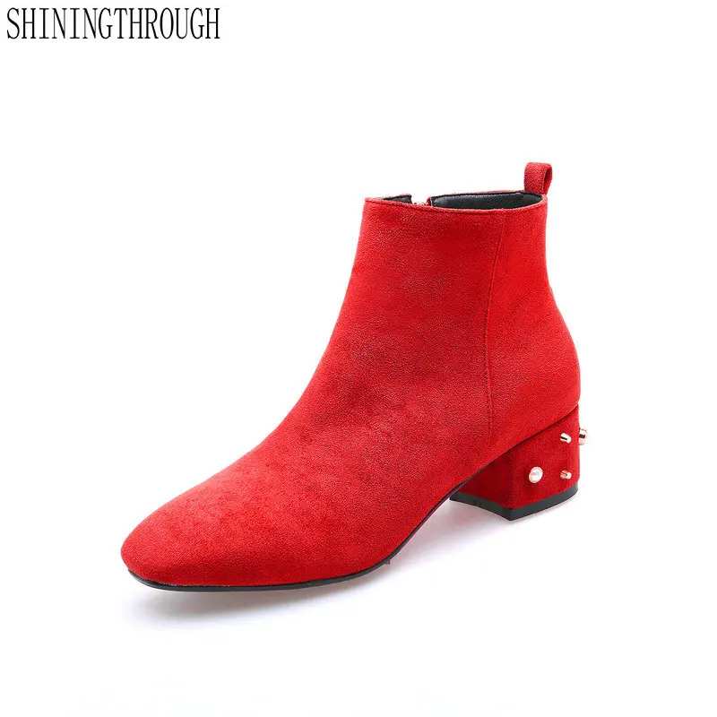 

2020 New Flock Ankle Zipper Women Boots Fashion Restoring Ancient Ways Square Toe Mid Heel Women Shoes Ladies Casual.party Shoes
