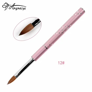 

ANGNYA 1pcs #12 Kolinsky Sable Acrylic Brush Pen Pink Metal Handle Crystal Acrylic Manicure Salon Painting Pen Nail Art Brush