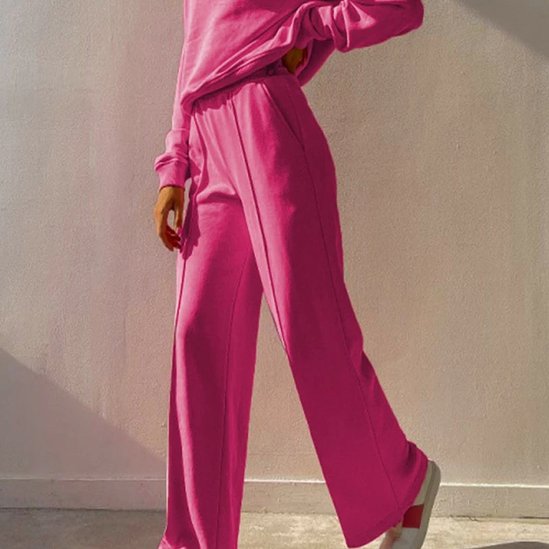 plus size pants suits evening wear Women Casual Solid Tracksuit Loose Long Sleeve Pullover Sweatshirt And Elastic Wide Leg Pant Two Pieces Set Fashion Female Suits blazer pants set Suits & Blazers