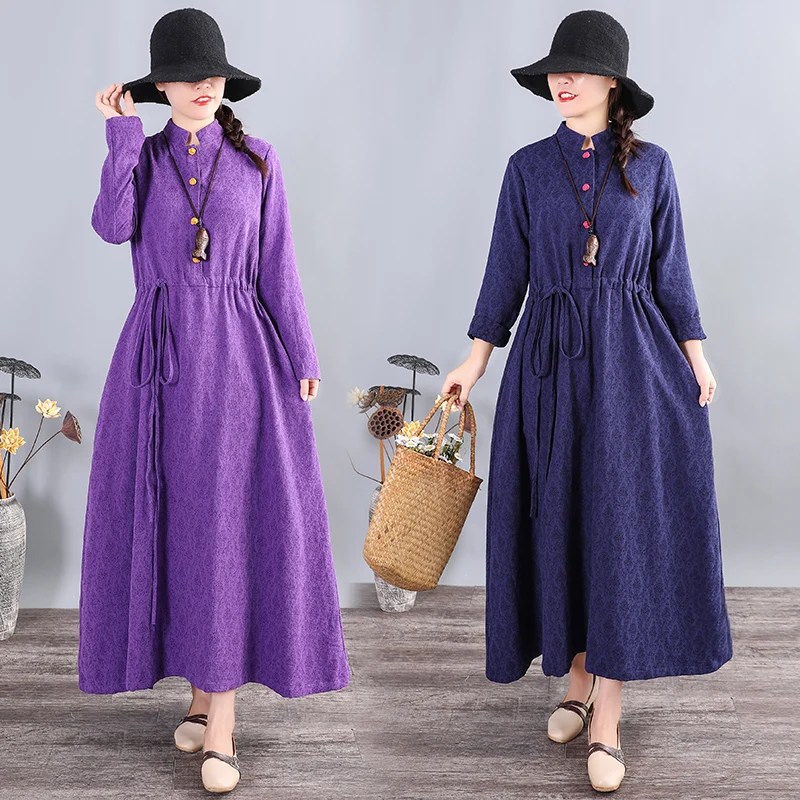  Brand Women Dress 2019 Autumn Winter Plus Size 2XL Elegant Vintage Korean Style Kawaii Loose Long S