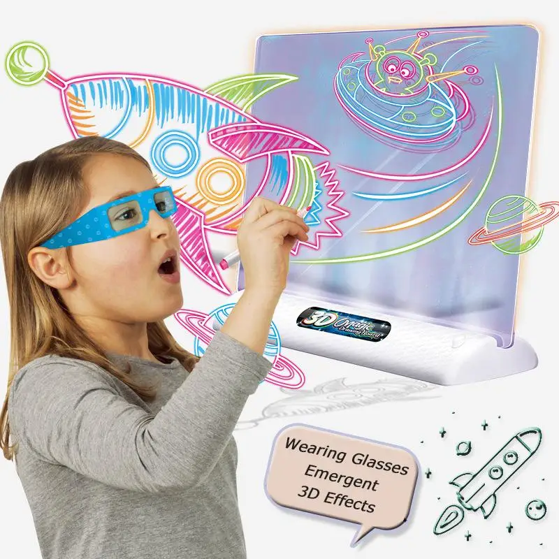3D Drawing Board LED Light Effects Puzzle Magic Pad Kids Painting Educational Toys Graffiti Lighting Children Gift | Канцтовары для