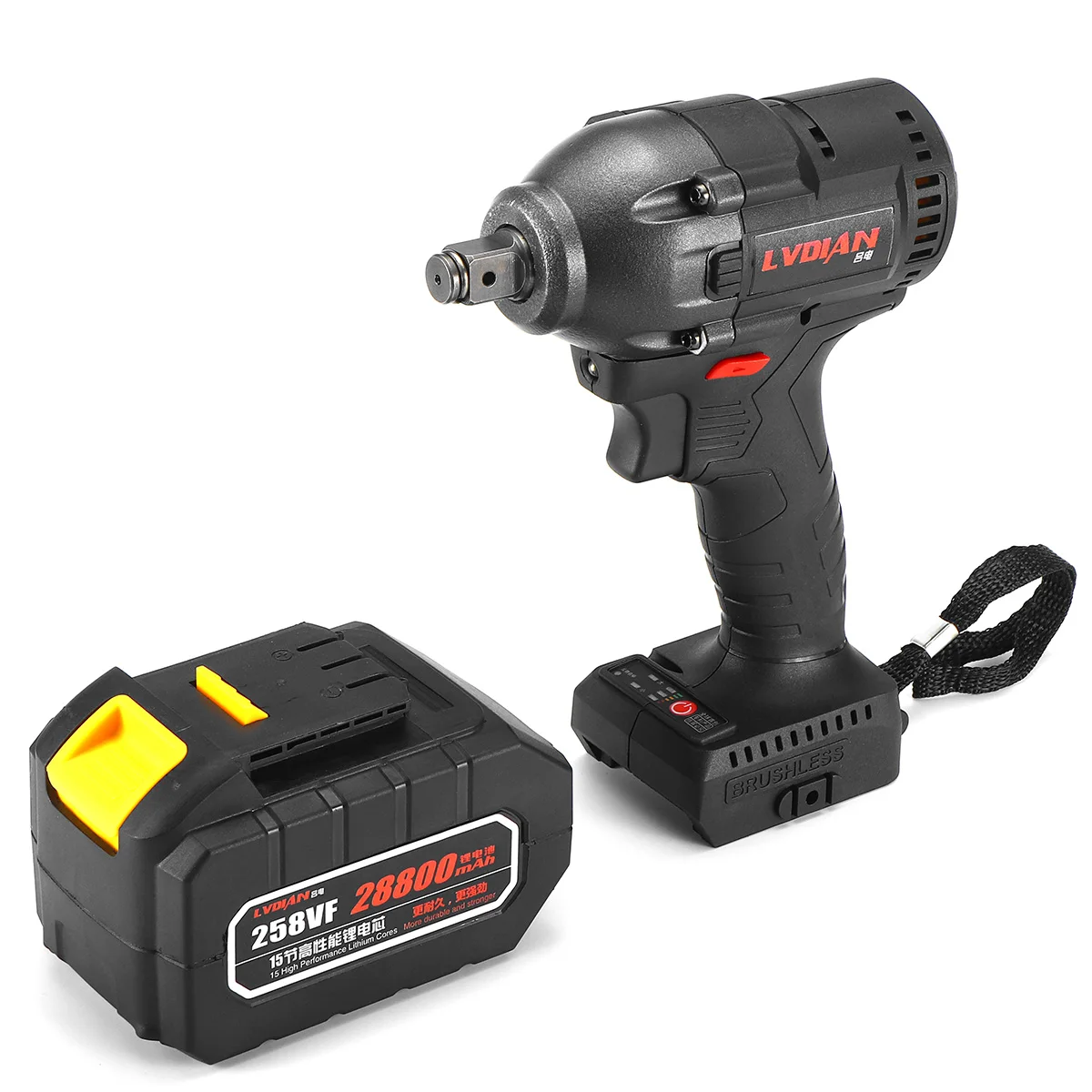 

Electric Impact Wrench Waterproof Cordless 258VF Brushless Impact Infinitely Electric Wrench with LED Light Lithium Battery