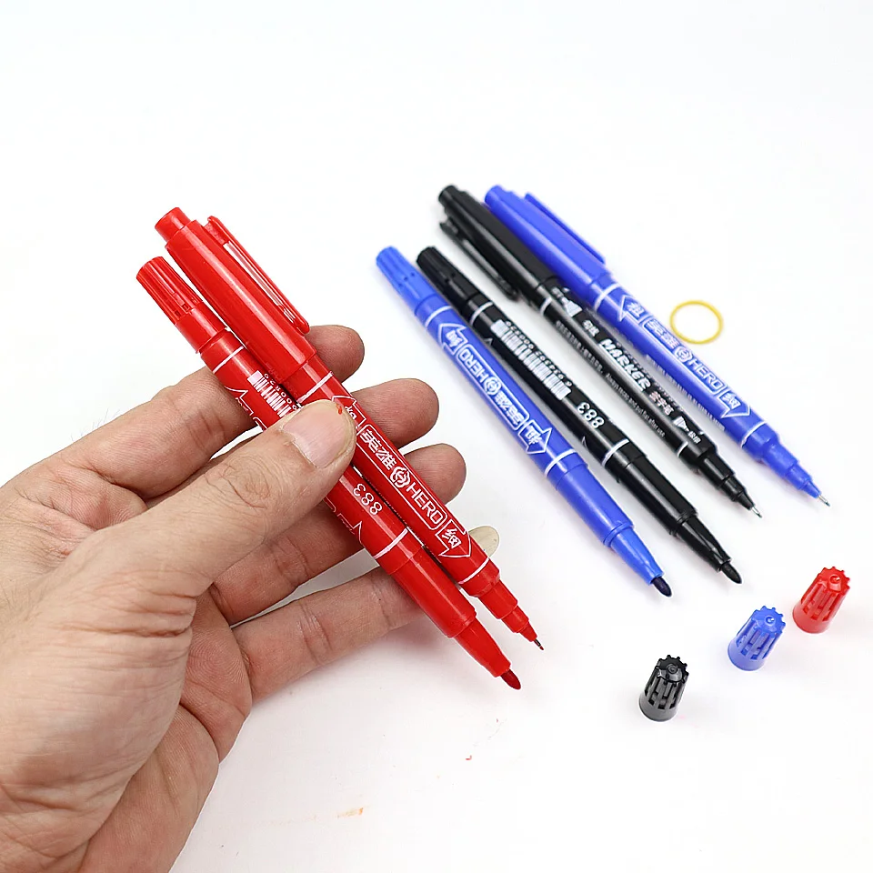 

6Pcs Hot Sale High Quality Double-headed Marker Pens Waterproof Ink ( Black Blue Red ) Ink 0.6-2.0mm Twin Tip Permanent Markers