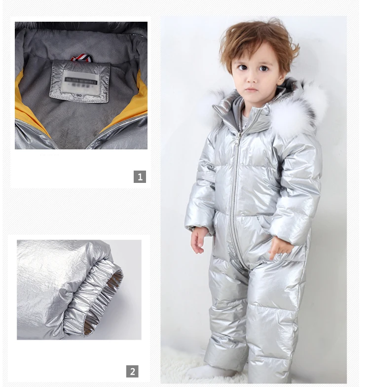 Детский комбинезон для мальчиков и девочек; коллекция года; зимний комбинезон на утином пуху; детская куртка комбинезон с меховым воротником; детская зимняя одежда
