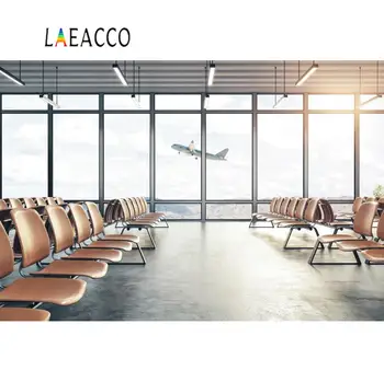 

Laeacco Photography Background Airport Waiting Room Chairs French Window Sunshine Scenic Photo Backdrop Photocall Photo Studio