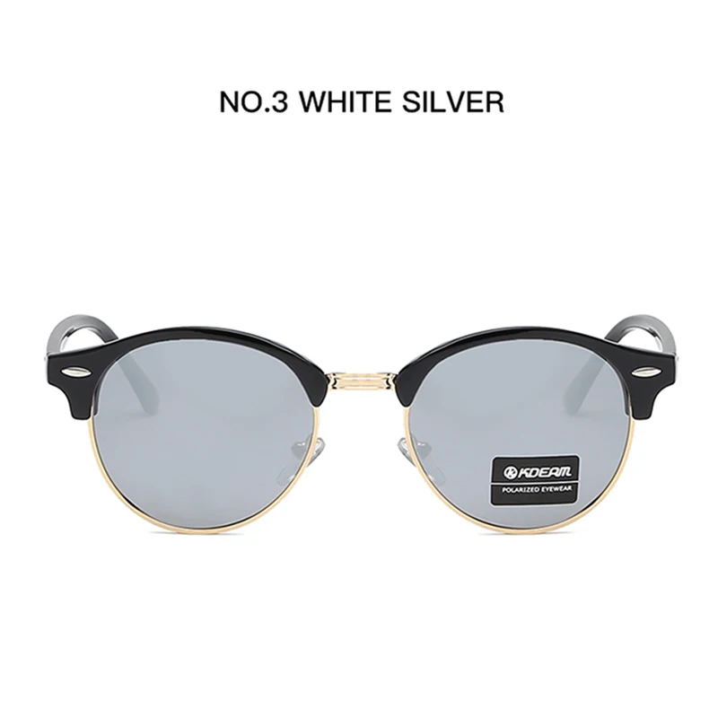 KDEAM новые ретро брендовые дизайнерские Круглые Солнцезащитные очки поляризационные женские полуоправы зеркальные винтажные очки Polaroid - Цвет линз: C3