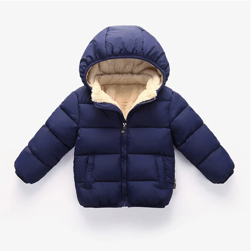 Dark Blue Детское пальто коллекция года, зимние парки Детские куртки для девочек, теплая плотная верхняя одежда с капюшоном для мальчиков, куртка детская одежда От 1 до 5 лет - Цвет: Dark Blue