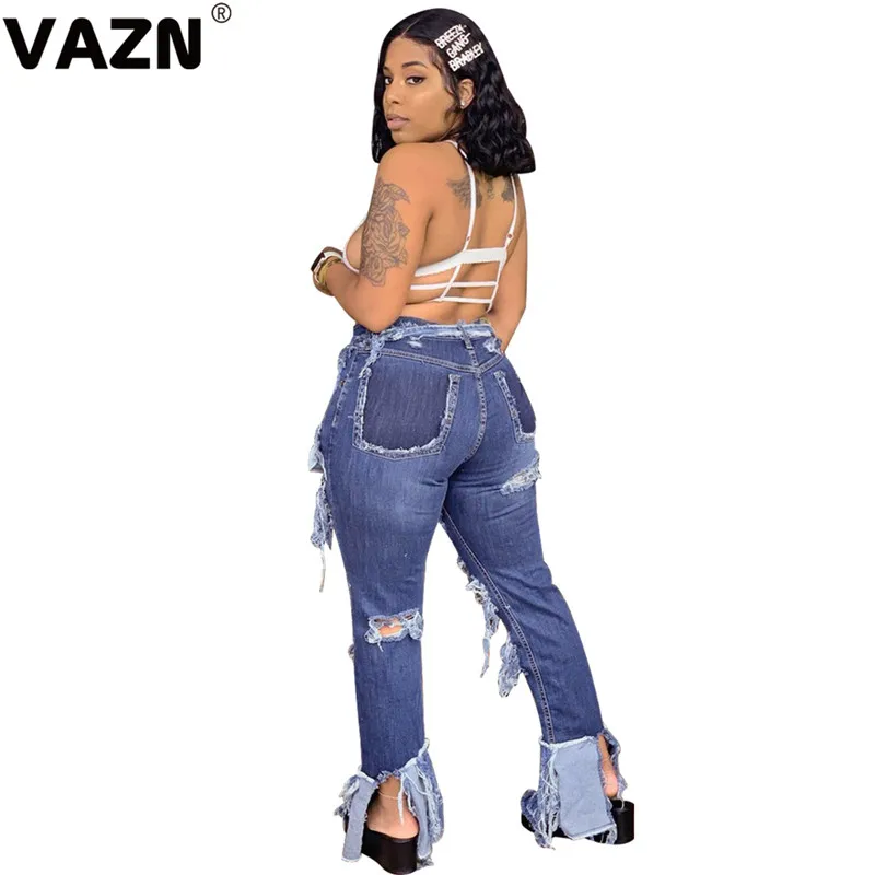 VAZN TY001 новые модные женские джинсовые брюки с кисточками, однотонные, тонкие, повседневные, популярные,, голубые, Джокер, Длинные клеши