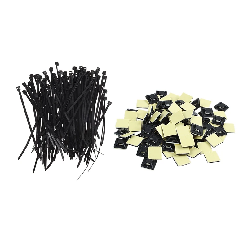 

CT25101 Cable Ties 2.5 x100mm Pack of 100 with 100 Pcs Self Adhesive Cable Tie Mount Base Holder 20 x20 x6mm
