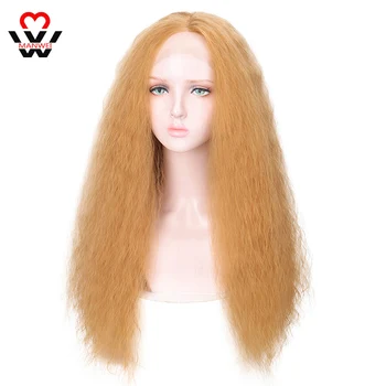 

MANWEI Hair Synthetic Hair Lace Front Wig 26 Inch Long Straight Wig Ombre Golden Cosplay Wig Heat Resistant Synthetic Hair