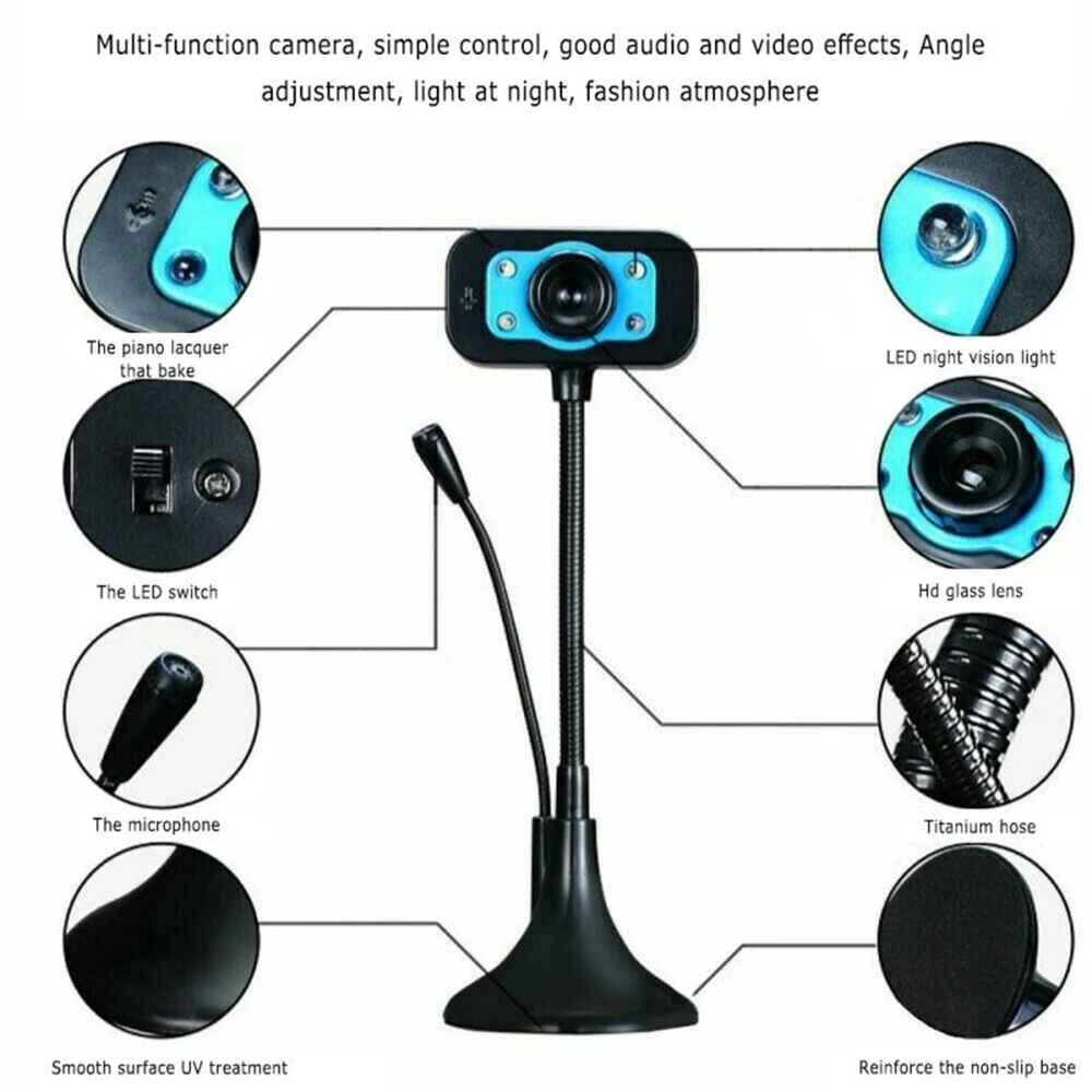 Webcam HD Web Camera Built-in Microphone USB Plug Web Cam Night Vision For PC Computer Mac Laptop Desktop YouTube Skype