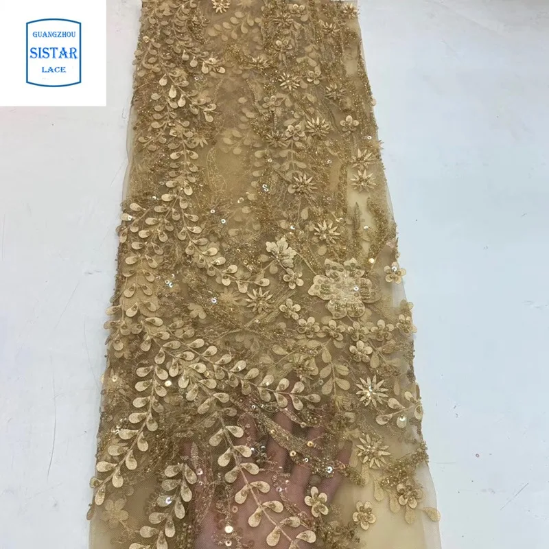 2020 African French Lace Fabric With Beads Nigerian Mesh Net High Quality 3d For Wedding Dress |