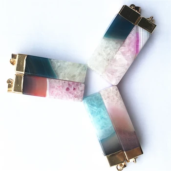 

New Hot Rectangle Pendant Necklace Blue Rose Red Agates Druzys Natural Stone Pendents Women Charm Jewelry Making Wholesale 6pcs