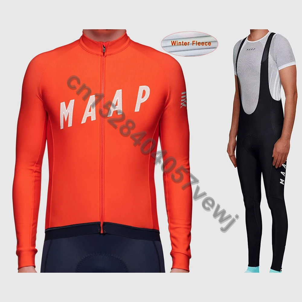 

Fluorescent yellow MAAP TEAM winter thermal fleece Cycling JERSEY Bike Pants set mens Ropa Ciclismo 16D bicycling Maillot