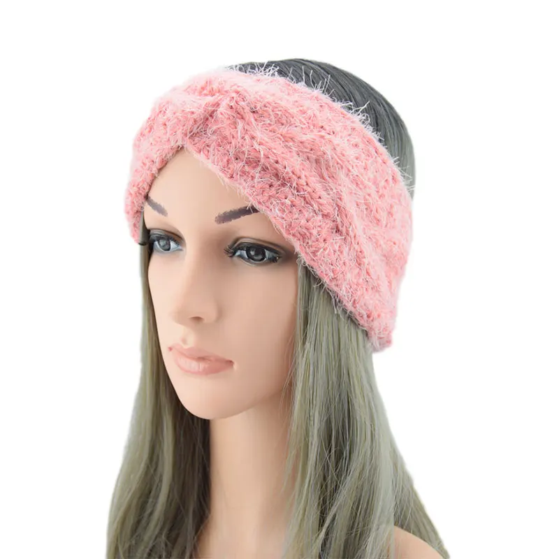 

Women Knitted Headband Soft Wool Cross Twisted Hair Band Autumn Winter Korean Solid Color Head Wrap Sweet Pink Hair Accessories