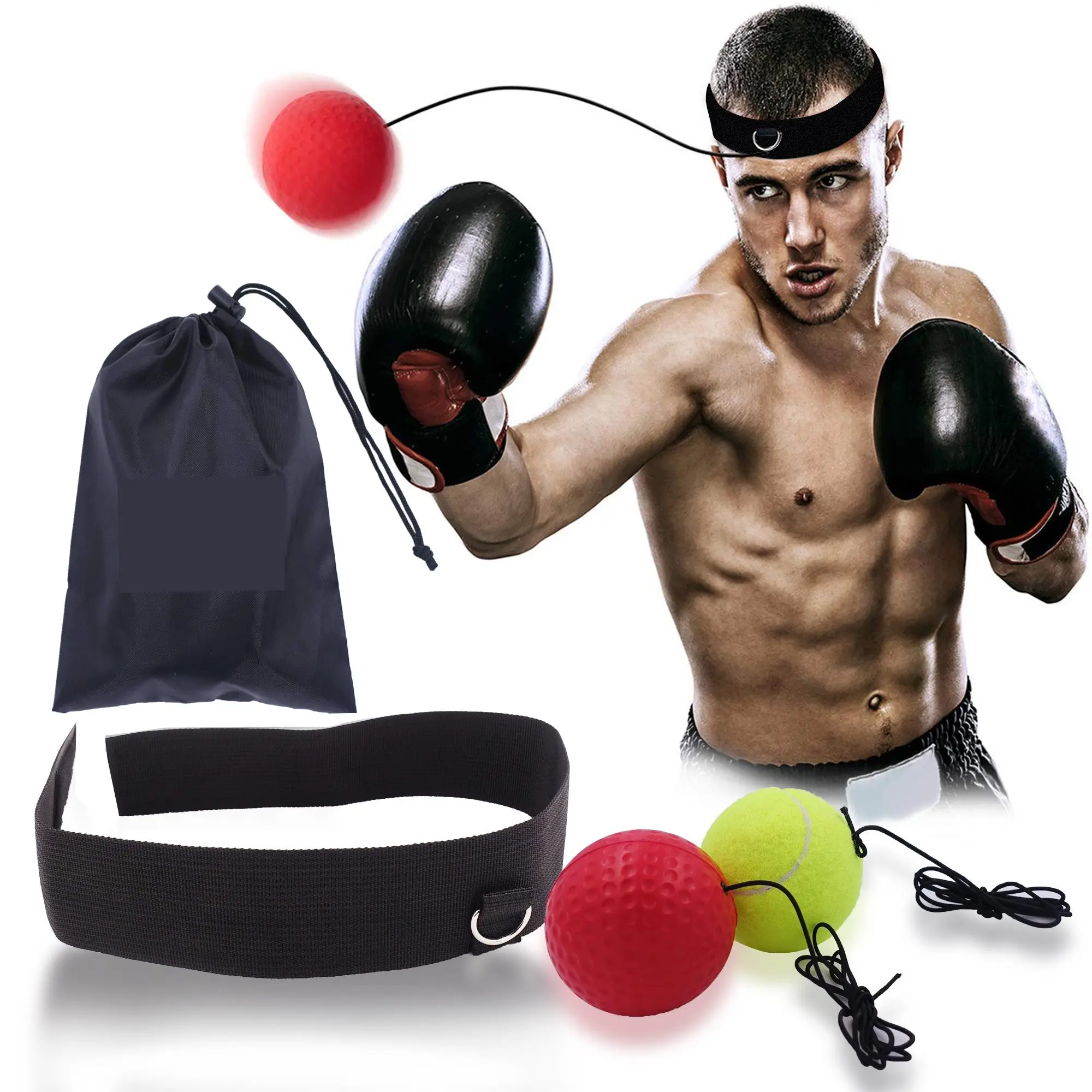 

Boxing Reflex Ball Set 2 Difficulty Level Boxing Ball with Headband Suit for Fight MMA Reaction Exercise Equipment Punching Ball