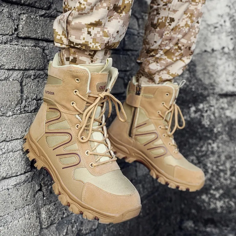 SMS Army Combat Boots Military Boots Men Hiking Shoes Breathable Tactical Combat Desert Training  Anti-Slip Trekking Shoes