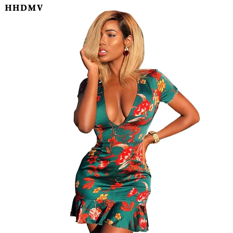 HHDMV BS1021 Новые Элегантные платья в стиле милитари платья с короткими рукавами с глубоким v-образным вырезом и цветочным принтом плотные различные модели
