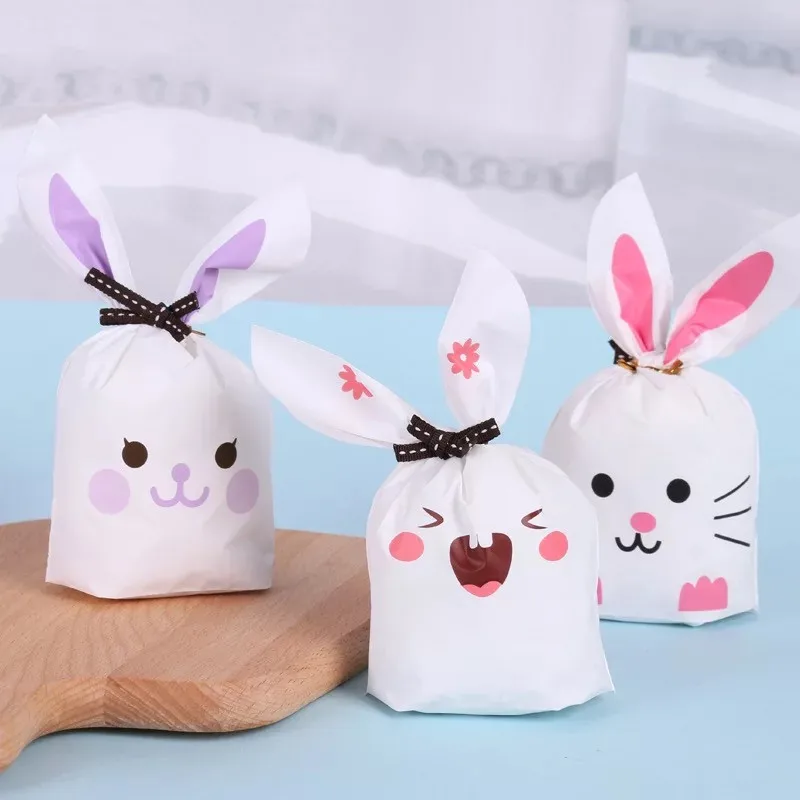 

50pcs Cookie Bags Cute Long Bunny Rabbit Ears Gift Bag Easter Candy Gift Set Plastic Party Favors Cookie Snack Packaging Bags