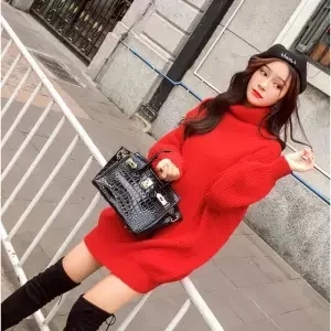 Женские зимние свитера с высоким воротом, винтажные свободные женские длинные свитера, пуловеры, Повседневная Уличная одежда, женские теплые корейские Топы - Цвет: -BR1