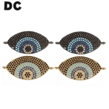 

2pcs/lot Copper Fatima Evil Eye Charms Beads Rhinestone Zircon Connectors 17*33mm For Bracelet Diy Jewelry Findings F5431