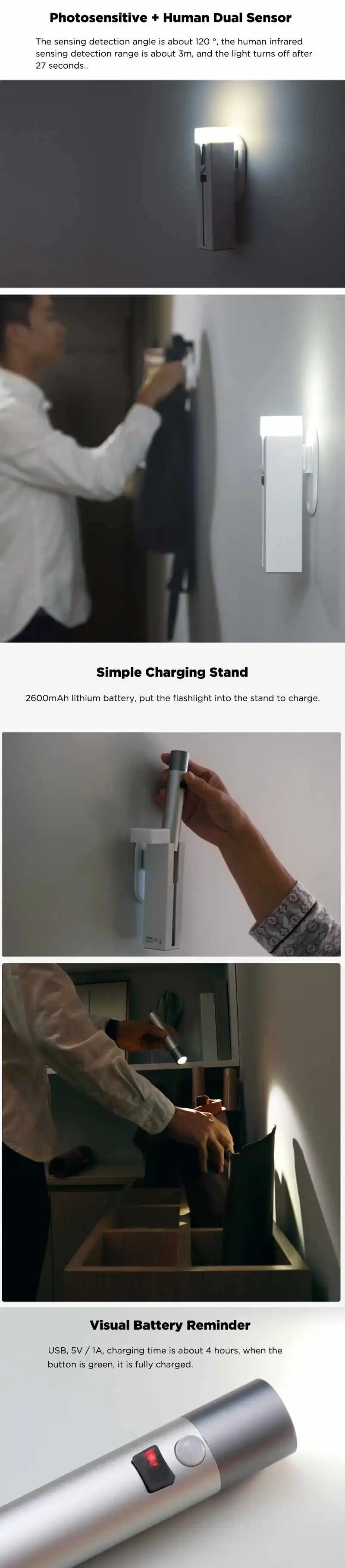 NexTool 500LM перезаряжаемый светильник-вспышка на 120 ° индукционный Магнитный настенный светильник Youpin с питанием от USB, аварийный светильник, фонарь