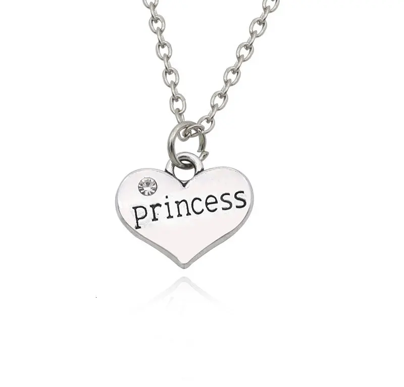 Best Friends Daddy Princess Baby Girl Flower Girl Charm Pendant Necklace Silver Rhinestone Love Heart Necklace For Women Collar
