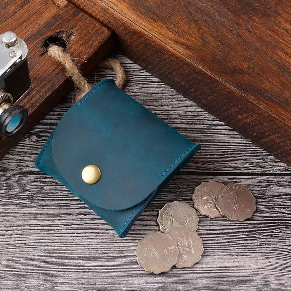 Лидер продаж, винтажный кошелек из воловьей кожи для монет, мужской женский маленький мини-кошелек из воловьей кожи, кошелек для хранения, Monedero Portemonnee - Цвет: blue