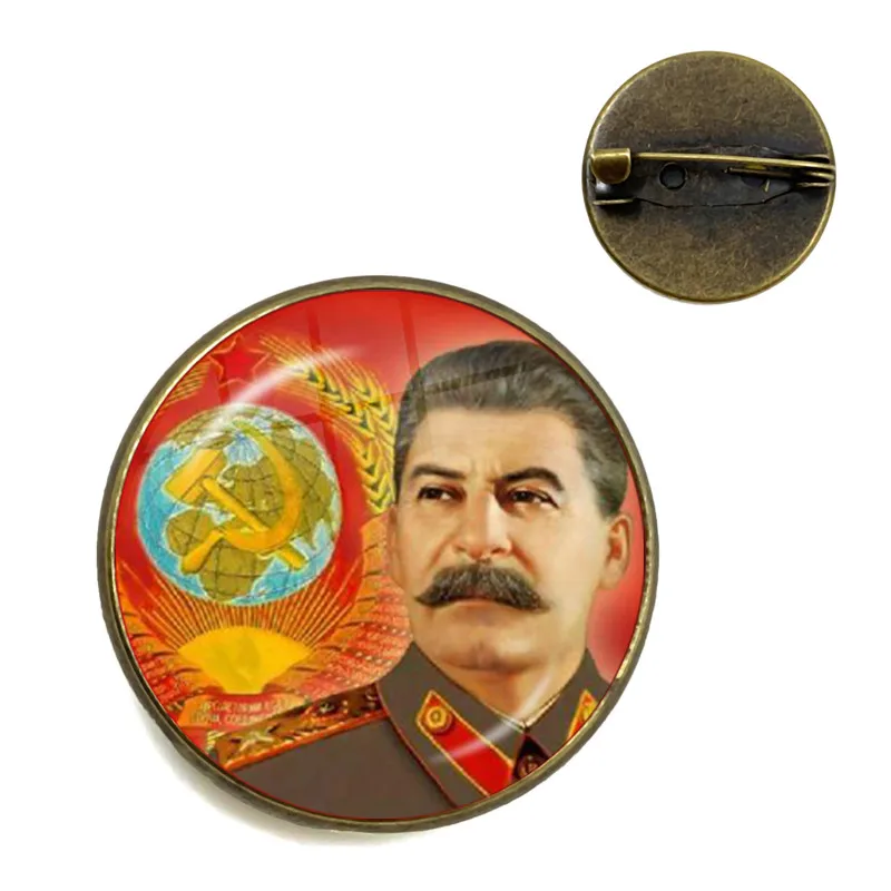 Pin Brooches Soviet USSR Stalin Lenin Classic Red Star Hammer Sickle Communism Emblem CCCP Glass Cabochon