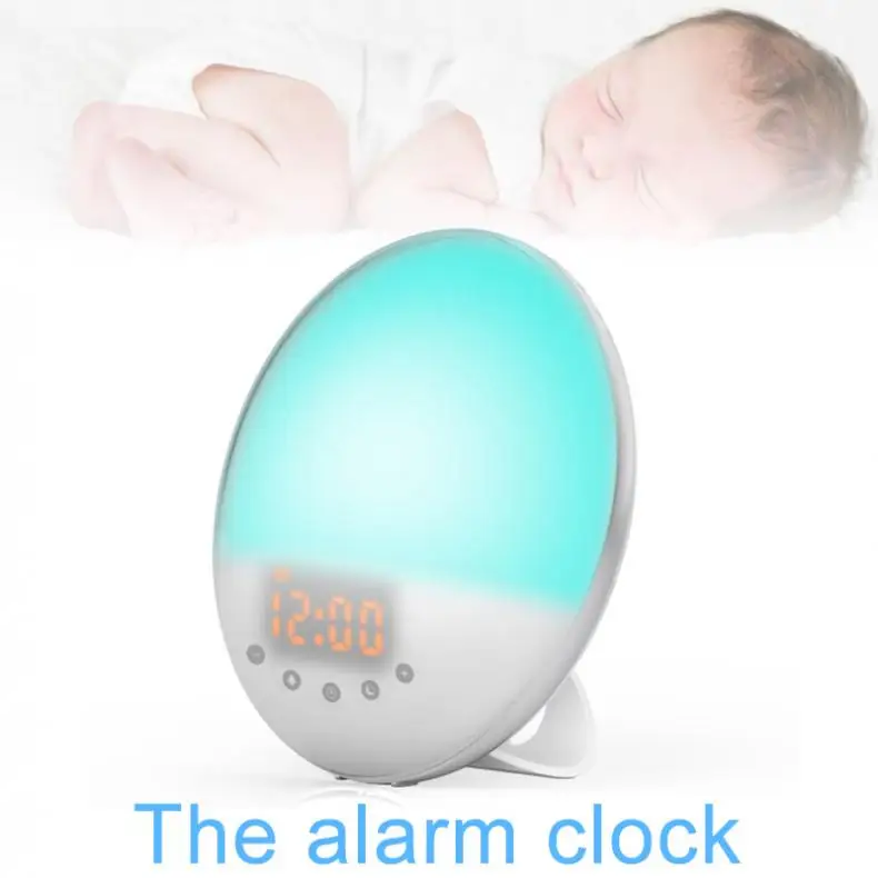 

LED Night Light Wake Up Light Sunrise Sunset Simulation Nature Sounds Sleeping Light Wake Up Alarm Clock Light FM Radio 6 Color