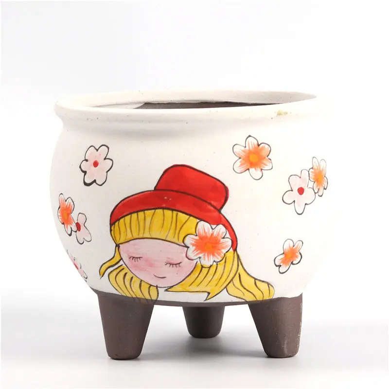 Креативный керамический цветочный горшок с рисунком из мультфильма, зеленые горшки, маленькие горшки для бонсай, простые горшки для суккулентов, контейнер для растений, садовые горшки, украшение дома