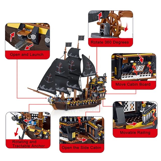 Kids Toys Ship Pirate Model MOC Bricks The Eternity Pirates Boats Building Blocks Ideas Series Boat Bricks Boys Birthday Gifts 3