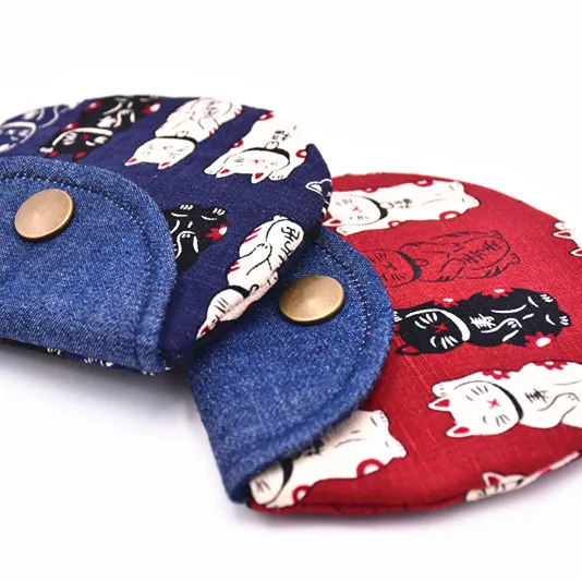 

Maple outside Handmade Fabric Japanese Style Creative Small Objects Purse Wallet Jewelry Semi-Circular Lucky Cat