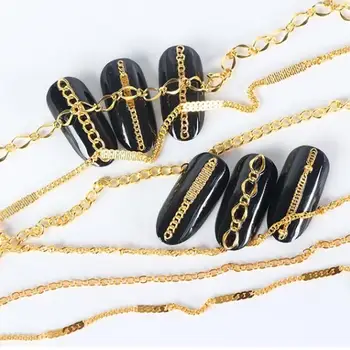 

6pcs Fashion Fake Nails DIY Nail Art Tips Metal Chains 3D Charms Multi-size Build Press on Nails Short Nail Art Decoration Tips