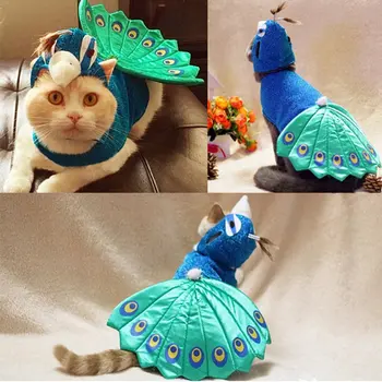 

New Pet Jacket Comfortable Pet Coat Adorable Pet Costume With Blue Peacock Head Shape Hats Blue Peacock Cat Dog Clothes