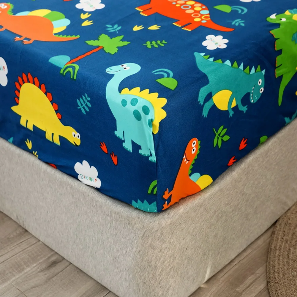 1 Piece of Blue cartoon small dinosaur Pattern Frosted Bedsheet, Bedroom Printed Bedspread, Bedding (Excluding Pillowcases) 5