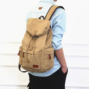 

New Style Fashion Backpack Men Casual Canvas Travelling Bag Bucket High School College Student Male