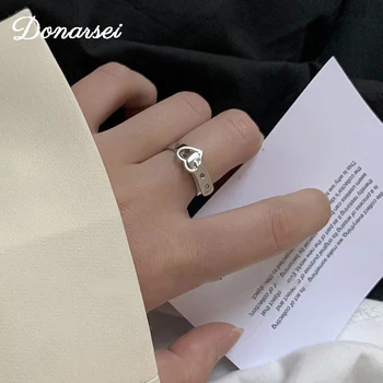 

Donarsei 925 Sterling Silver Personality Belt Rings For Women Fashion Heart Open Finger Rings Gift