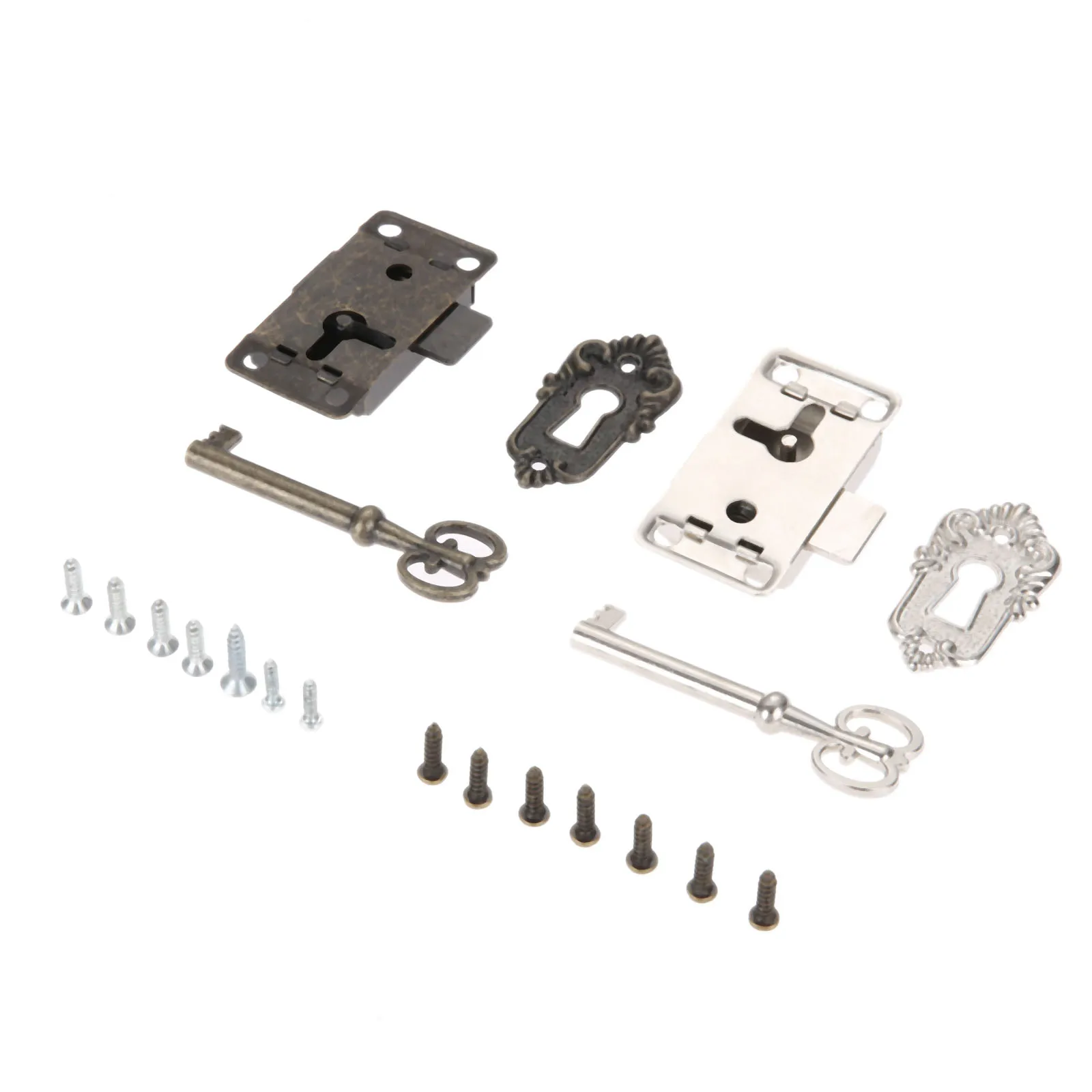 1 Set Iron Antique Door Locks Drawer Home Decro Jewelry Wood Box Wardrobe Cupboard Door