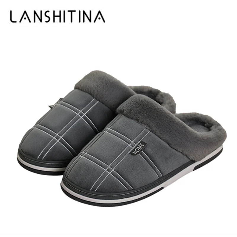 

2019 Men Winter Fur Slippers Non Slip Indoor Plush Flats Autumn Soft Flock House Flip Flops Waterproof Adult Men Warm Fur Boots