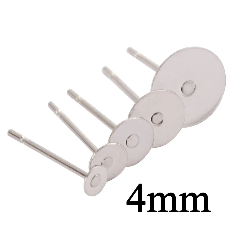4mm 100 шт./лот, нержавеющая сталь 316L, пустые серьги, шпильки, 3-12 мм, плоский круглый поднос, основа, ювелирное изделие, самодельные компоненты - Цвет: 4mm
