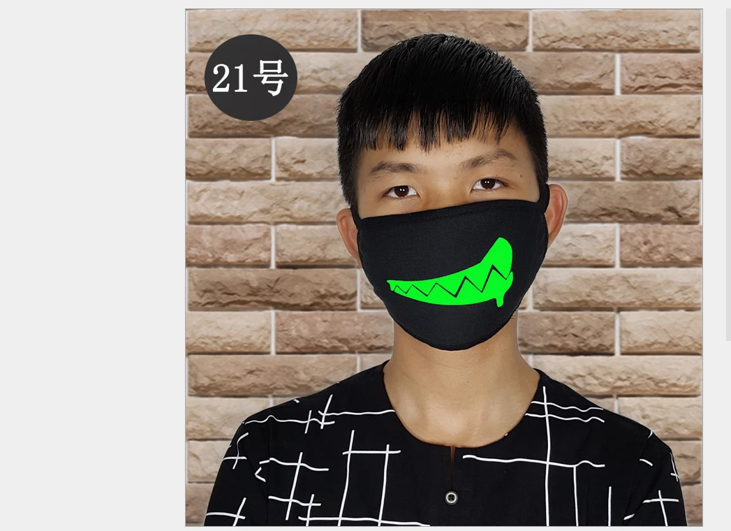 Newly Unisex Fashion Women Men Masks Fluorecent Mask14 Style Mask Cartoon Pattern Print Cotton Black Night glowing Mask - Цвет: Pattern 11
