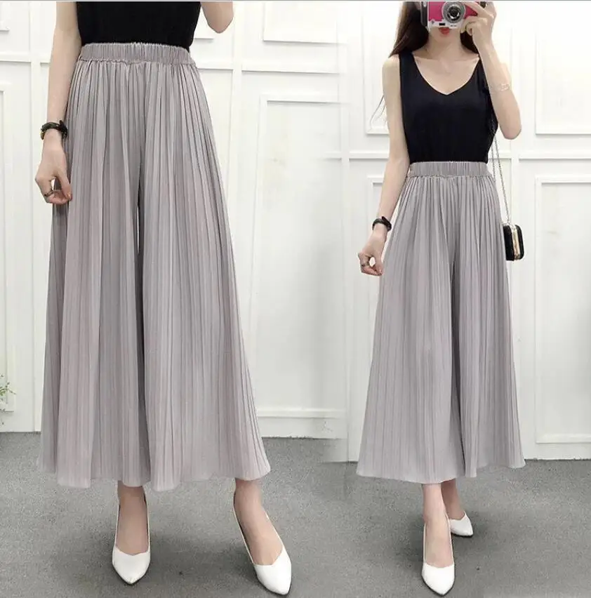

Chiffon Wide Leg Pleated Trousers High Waist Ladies Elegant Women Pants Casual Female Loose Leggings wide leg pants pleated